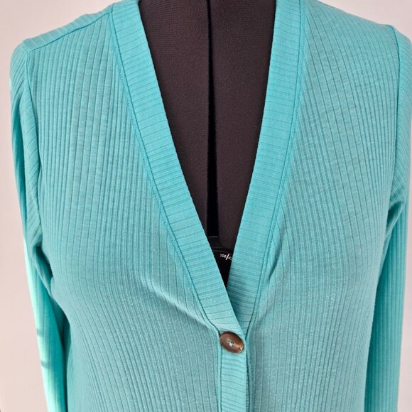 616-39 Lane Bryant teal long sweater cover-up size 14/16 - Picture 6 of 11